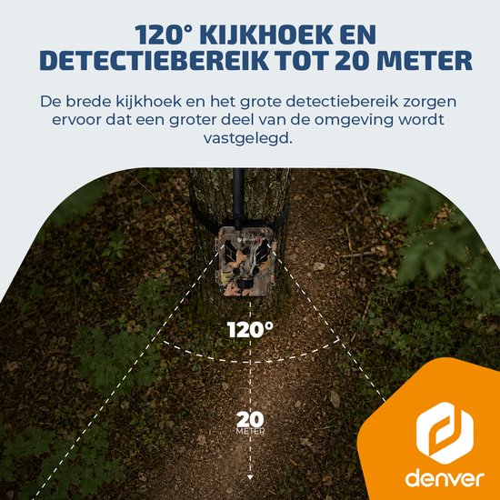 Caméra de surveillance Denver avec vision nocturne et connexion 4G - Diffusion en direct - Vidéo 4K Ultra HD - 48 MP - Alimentation solaire - Application TrailCam Go - WSL8050