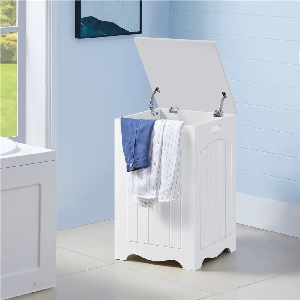 Panier à linge Yaheetech avec couvercle 96 L - Blanc - Panier à linge en bois avec espace de rangement
