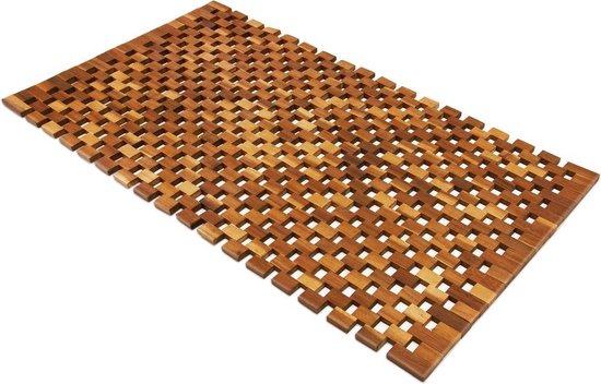 Tapis de bain - Bois d'acacia antidérapant Block Pattern 80x50cm - certifié FSC