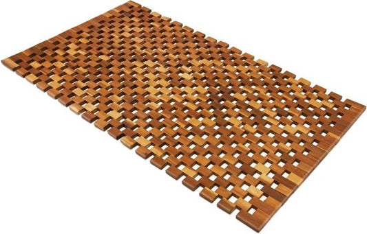 Tapis de bain - Bois d'acacia antidérapant Block Pattern 80x50cm - certifié FSC