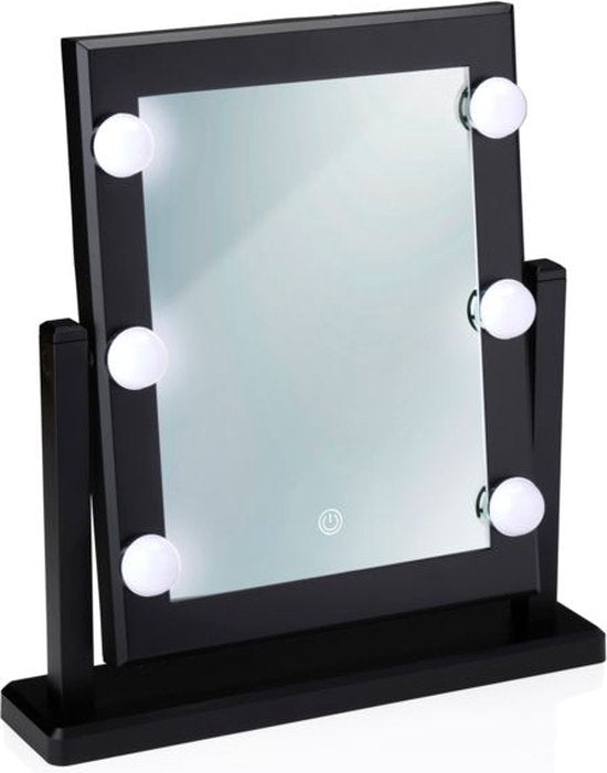 Touch of Beauty Make Up Mirror - Miroir avec éclairage - 6 LED lumière blanche chaude ou froide - Miroir debout inclinable à 180 degrés - Miroir de maquillage avec éclairage LED - blanc ou noir au hasard