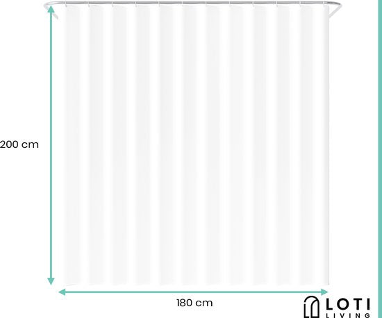 Loti Living Rideau de douche anti-moisissure - Transparent - Anneaux inclus - Imperméable - PEVA - Rideau de douche 180x200 cm
