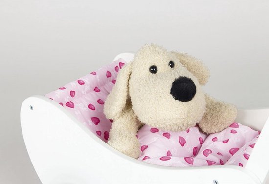 Poussette pour poupées en bois Pinolino « Trixi » - Adorable berceau durable – En hêtre massif avec couette « Cœurs » - blanc