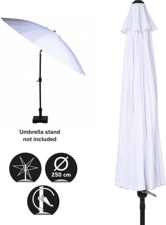 Camp Active Parasol - Parasol pour balcon et terrasse - ⌀250 x 240 cm - Parasol à bâtons - Parasol sans pied - Blanc