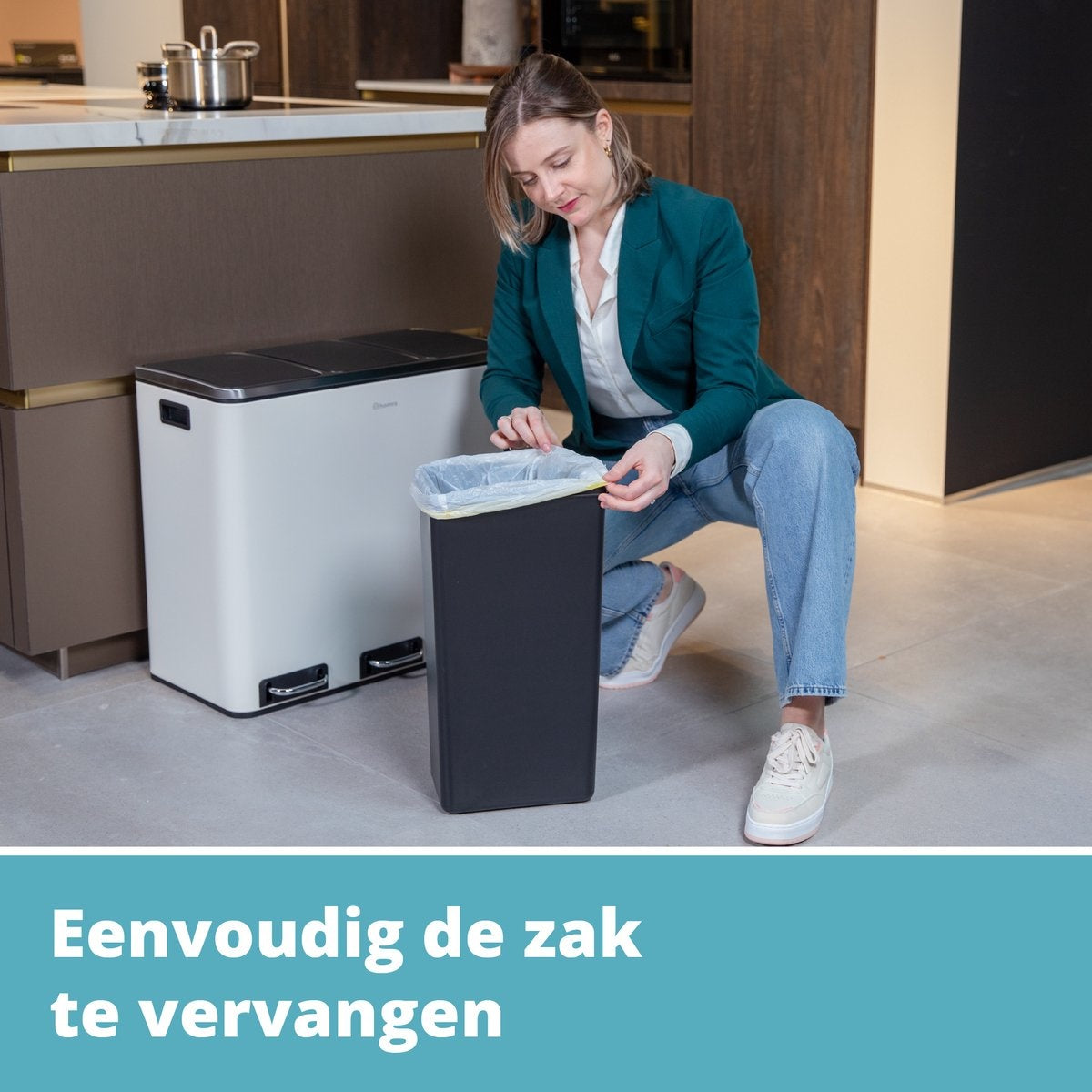 Poubelle de tri sélectif - Homra SPARQ - 3 x 18 L de capacité - 54 L - Blanc - acier inoxydable
