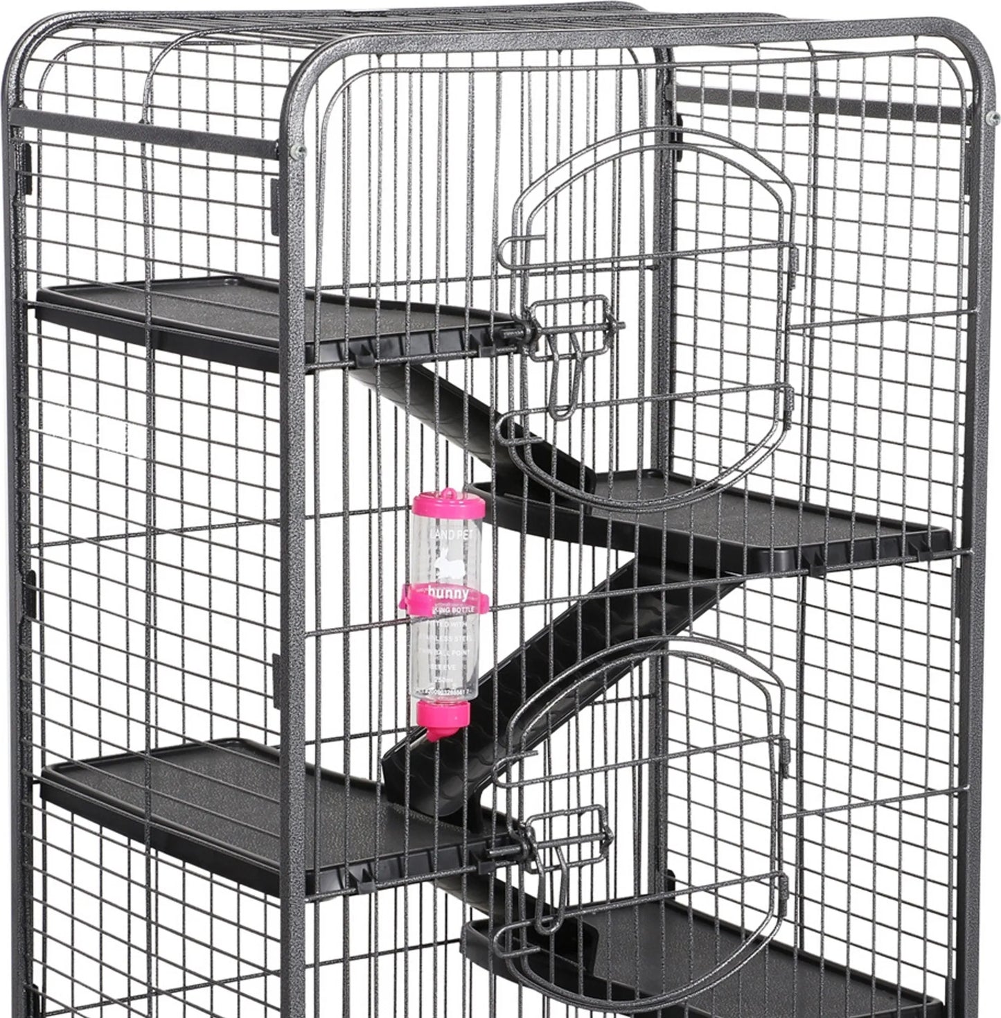Yaheetech Cage pour rongeurs avec 3 étages - 64 x 43,7 x 131,2 cm - avec 5 rampes et base mobile et tiroir amovible - pour furet et chinchilla - métal noir