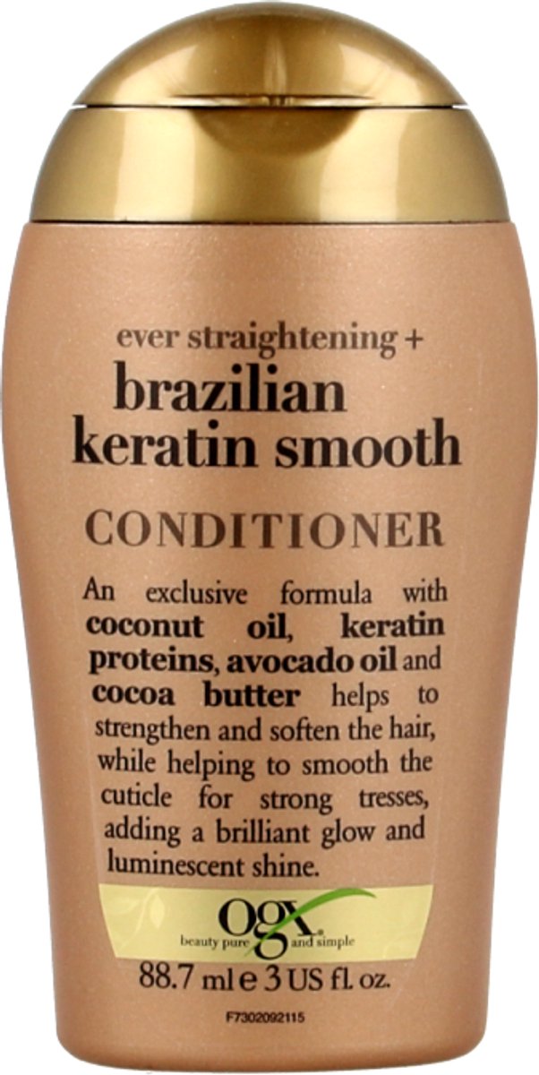 OGX Ever Straight Brazilian Keratin Therapy Après-shampoing - 88,7 ml - Format voyage - À la kératine, à l'huile de coco et à l'huile d'avocat