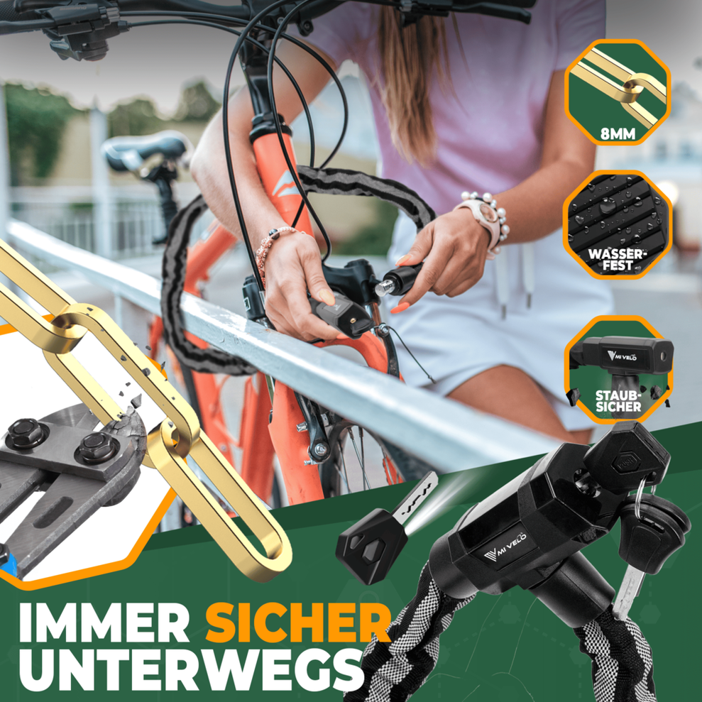 MIVELO Cadenas pour vélos - Avec serrure à clé et LED - 100 CM - acier inoxydable