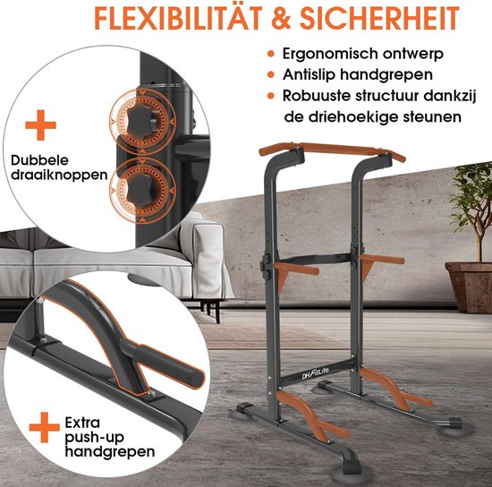 DH FitLife Power Tower Dip Station | pull-up bar freestanding | dip bars back trainer | power station strength tower | fitness station | power rack for home gym | strength training for home