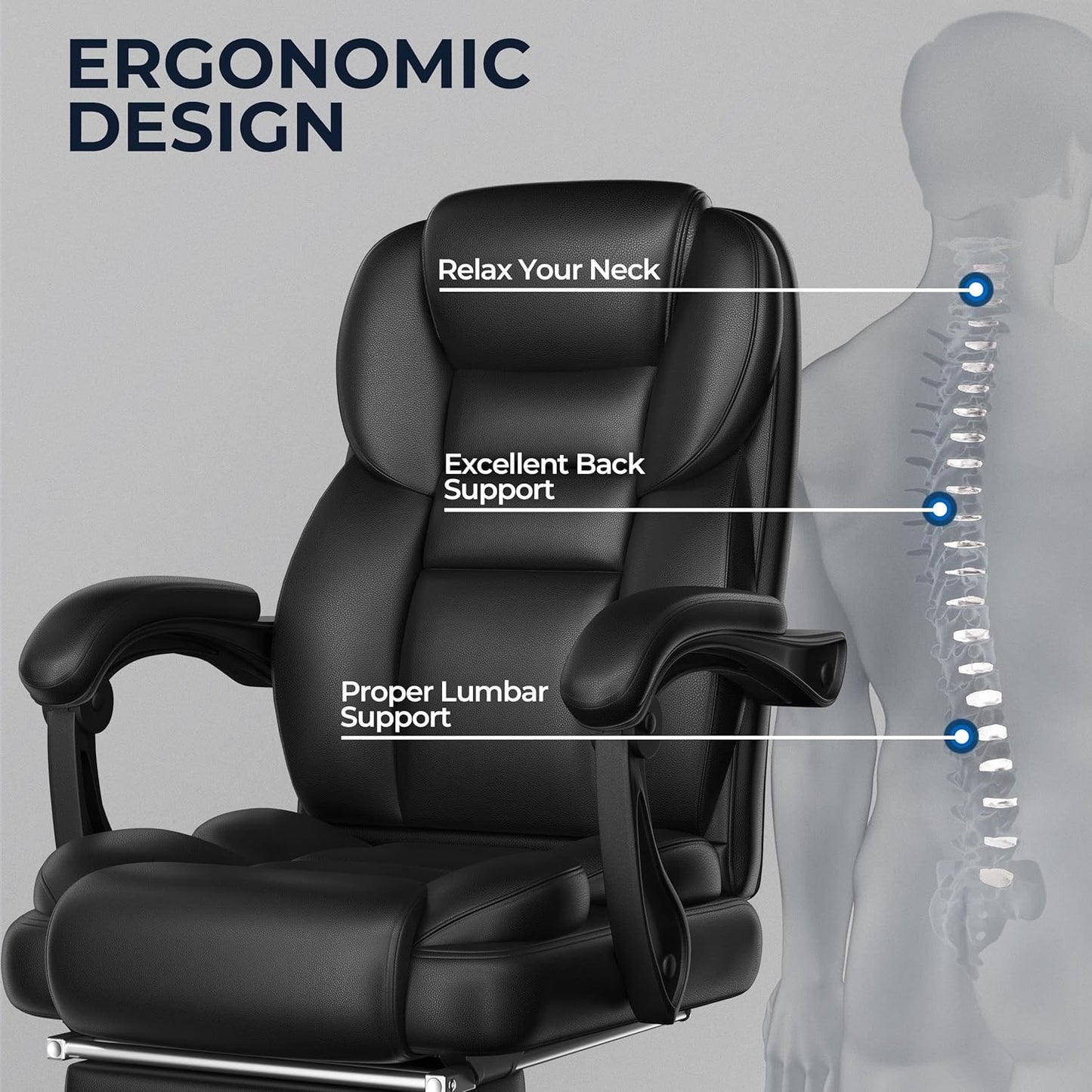 Fauteuil de direction ergonomique Yaheetech - Avec repose-pieds extensible - Dossier haut - Noir