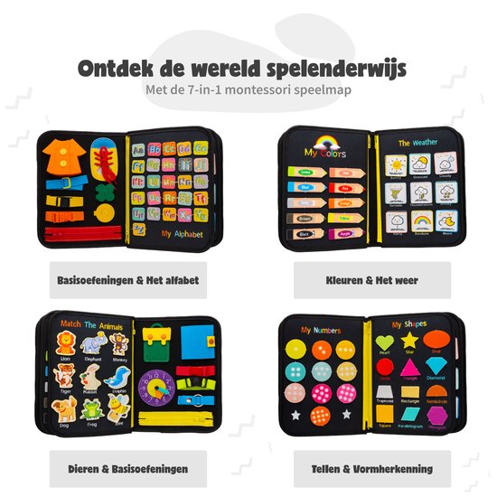 MontiPlay® Montessori Toys - Jouets sensoriels - Tableau d'activités - Tableau d'occupation - Livre d'activités de la maison Montessori - Educatif - Jouets sensoriels - Jouets dinosaures