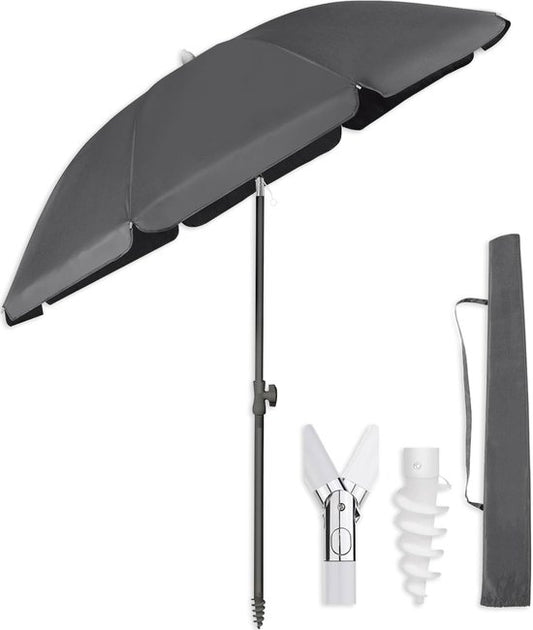 Ensemble de parasol O’DADDY® – Inclinable et réglable – Imperméable – Résistant aux UV – Avec piquet et sac de transport – Plage, jardin et balcon – 180 cm – Gris foncé
