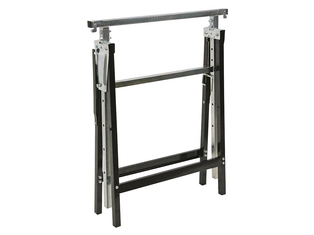 Chevalet de sciage Toolland en métal, pliable – Doté de sept positions de hauteur réglables, d'une surface d'appui antidérapante et d'une poignée – Pour l'atelier et le chantier – Métal noir – 180 kg