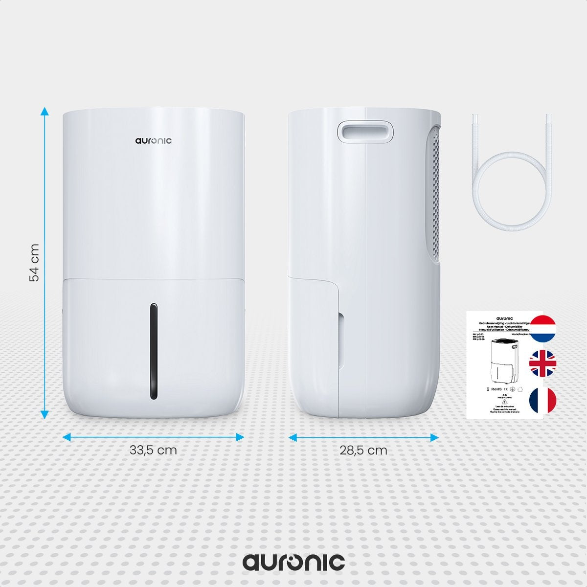 Déshumidificateur 2-en-1 – Auronic – Purificateur d’air – 60 m² – Réservoir 5 L – Affichage intuitif – Tuyau d’évacuation inclus - blanc