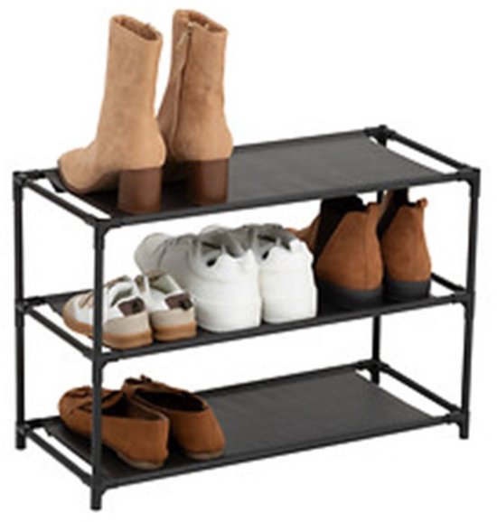 Étagère à chaussures 5Five Intissa - 3 niveaux - métal/plastique - 57 x 25 x 39 cm - pour 9 paires de chaussures - noir