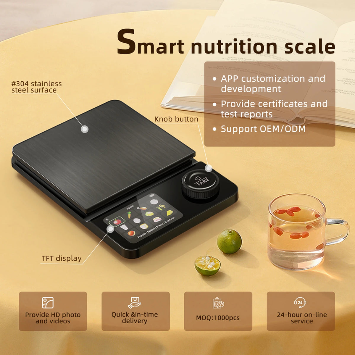 Balance alimentaire intelligente Unique 5 kg - Précision à 0,1 g près - Écran TFT de 2,8 pouces - Rechargeable
