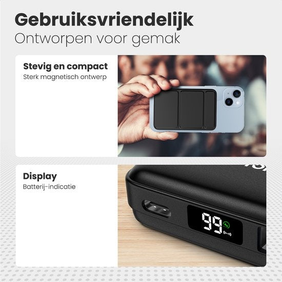 Auronic Powerbank - 10 000 mAh - 22,5W - Chargeur rapide pour iPhone 12/13/14/15 - Chargement magnétique et sans fil - Noir