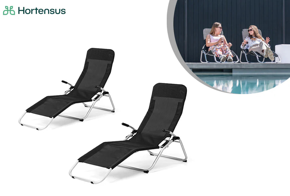 Chaises longues - Hortensus - Lot de 2 - Max. 110kg - 140 x 61 x 85.5cm