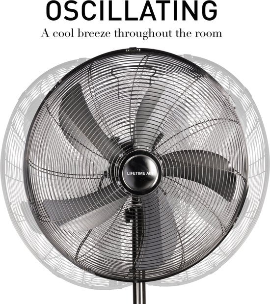 Lifetime Ventilateur tripode - 230V - Hauteur 125-145 CM - Trépied - 3 vitesses - Fonction oscillante - Inclinaison - Argent