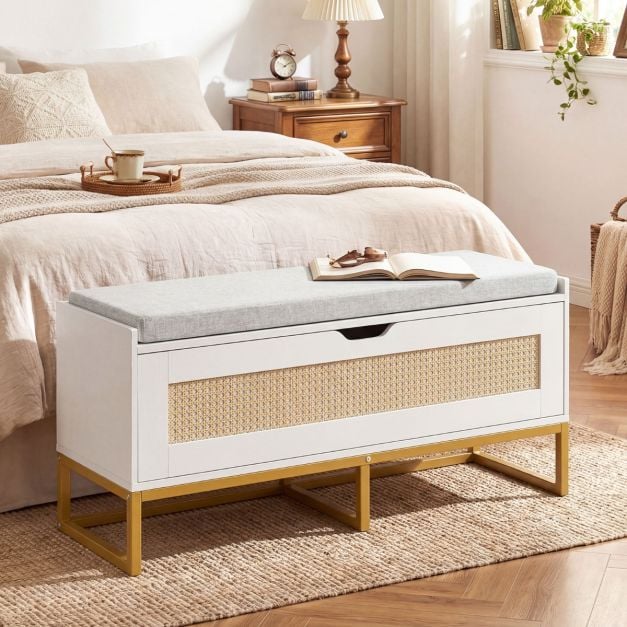 Coast Shoe bench - Rotin - Coussin d'assise - 100 x 35 x 44 cm - Blanc