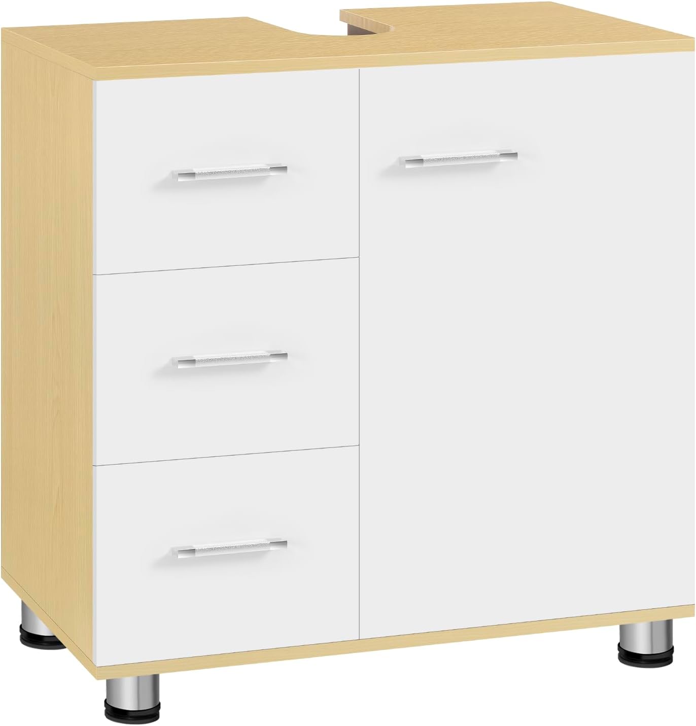 Meuble de salle de bains Eugad blanc/chêne clair - 60 x 60 x 30 cm - 3 tiroirs - Étagère réglable