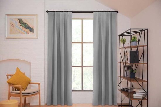 Larson - Rideau occultant uni de luxe - avec crochets - 1,5m x 2,5m - Gris clair