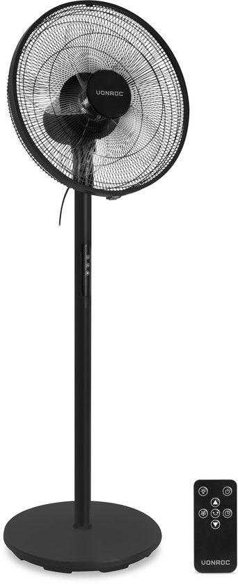 Ventilateur de sol VONROC - Ø 45,5 cm - 3 vitesses – minuterie - réglable sur 3 hauteurs - télécommande incluse - noir