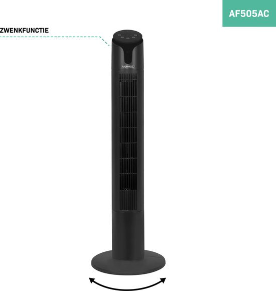 VONROC Luxury Fan - Ventilateur de tour - hauteur 110 cm - télécommande incluse - 3 vitesses - fonction swing - minuterie de 15 heures - noir
