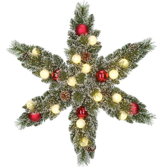 Black Box Trees Kaprun Couronne de Noël Étoile avec lumières LED blanc chaud - Ø60 cm - Vert givré, rouge