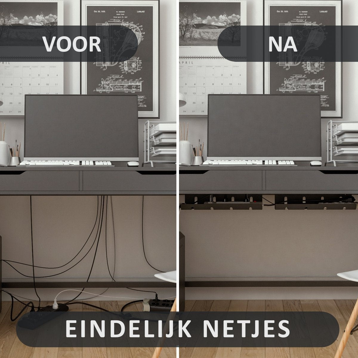 Lot de 2 - Organisateur de câbles Stilemo -Support pour cables - 43cm - 5 KG de capacité de charge - Noir