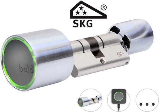 Cylindre Bold - Cylindre de serrure de porte Bold Slim Line avec Bluetooth - SX-33 - acier inoxydable - Argent.