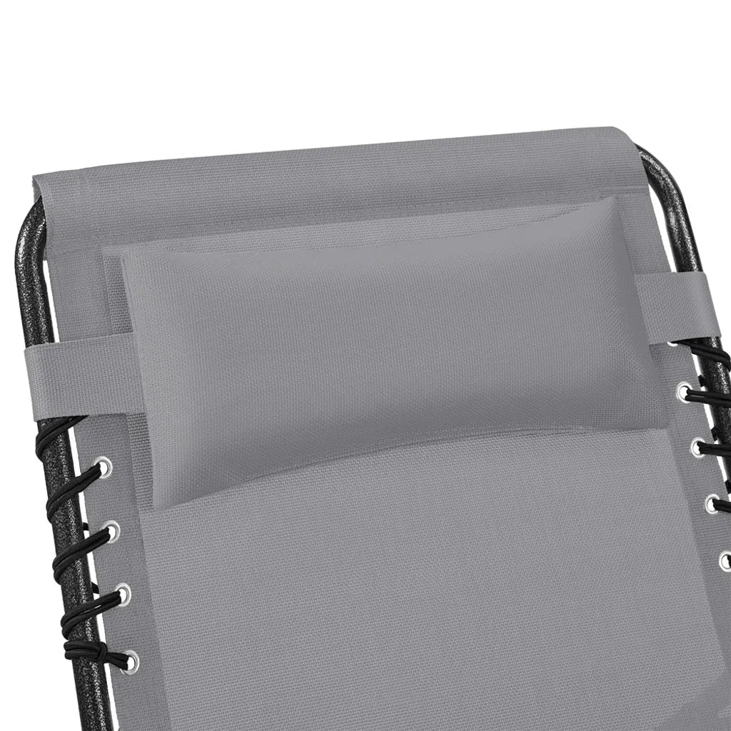 Chaise longue pliable Yaheetech 189 cm - Grise - Chaise longue de plage réglable avec oreiller et compartiment de rangement