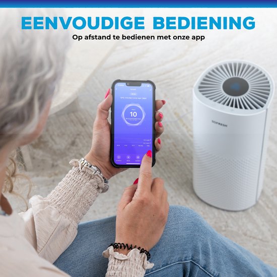 Sofresh - Purificateur d'air avec application - Pour les pièces jusqu'à 30 m² & système de filtration 6 en 1 - Équipé d'un filtre Hepa et d'un indicateur de qualité de l'air - 195 x 195 x 388 mm - Plastique blanc