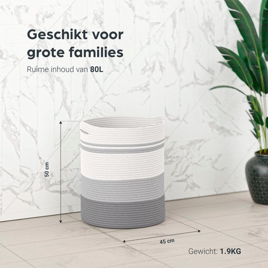 Panier à linge Organess - Trieur de linge - Pliable - 80L - Coton - Blanc & Gris