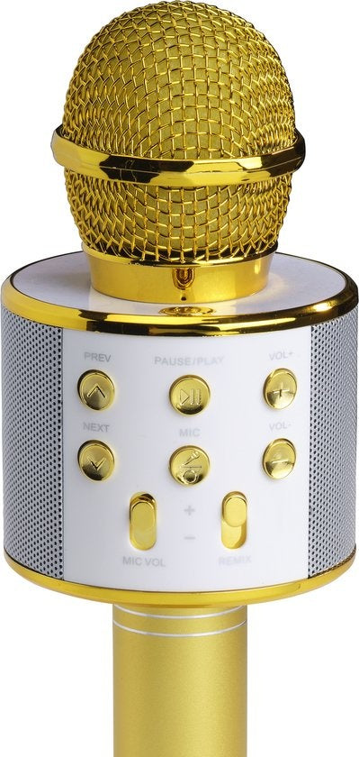 Denver Karaoke Microphone Bluetooth - Sans fil - Ensemble Karaoké - Haut-parleur intégré - AUX - MicroSD - KMS20 - Or