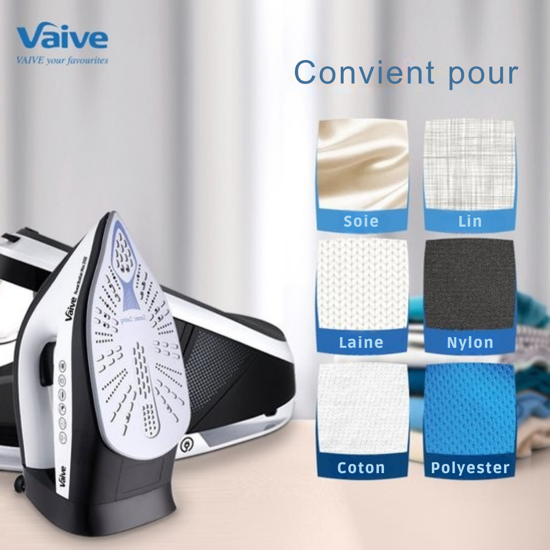 Fer à vapeur VAIVE - 3100W - Réservoir d'eau de 1,5 L - Cordon d'1,9 m - Noir/blanc