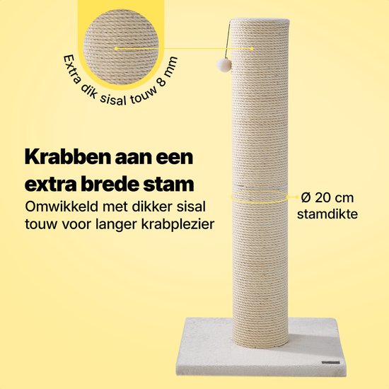 Jake and Jacky : Arbre à chat pour grands chats - Naturel/Crème - Avec petite balle - 56 x 56 x 120 cm - Ø de l'arbre à chat en sisal : 20 cm