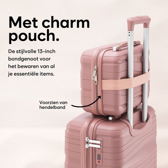 SKYCASES Travelin' Charm Hand Luggage Suitcase - 40L - Numerical Lock - 35x21x54 cm - Lightweight & Durable - Includes Free Pouch - Pink V2