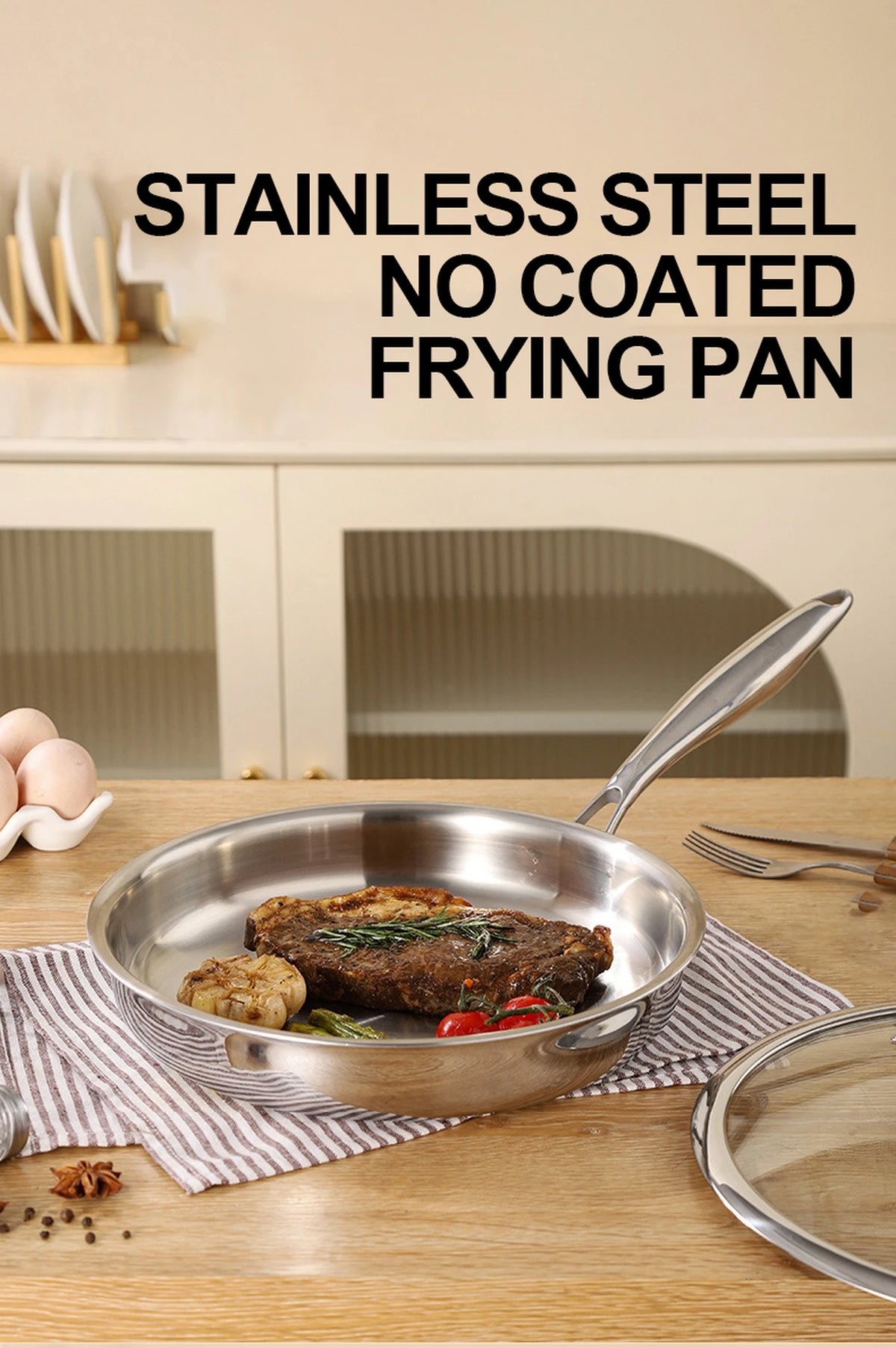 Poêle PURECOOK en acier inoxydable à triple épaisseur, 28 cm - Acier inoxydable 304 - Argent - Compatible avec tous les types de plaques de cuisson
