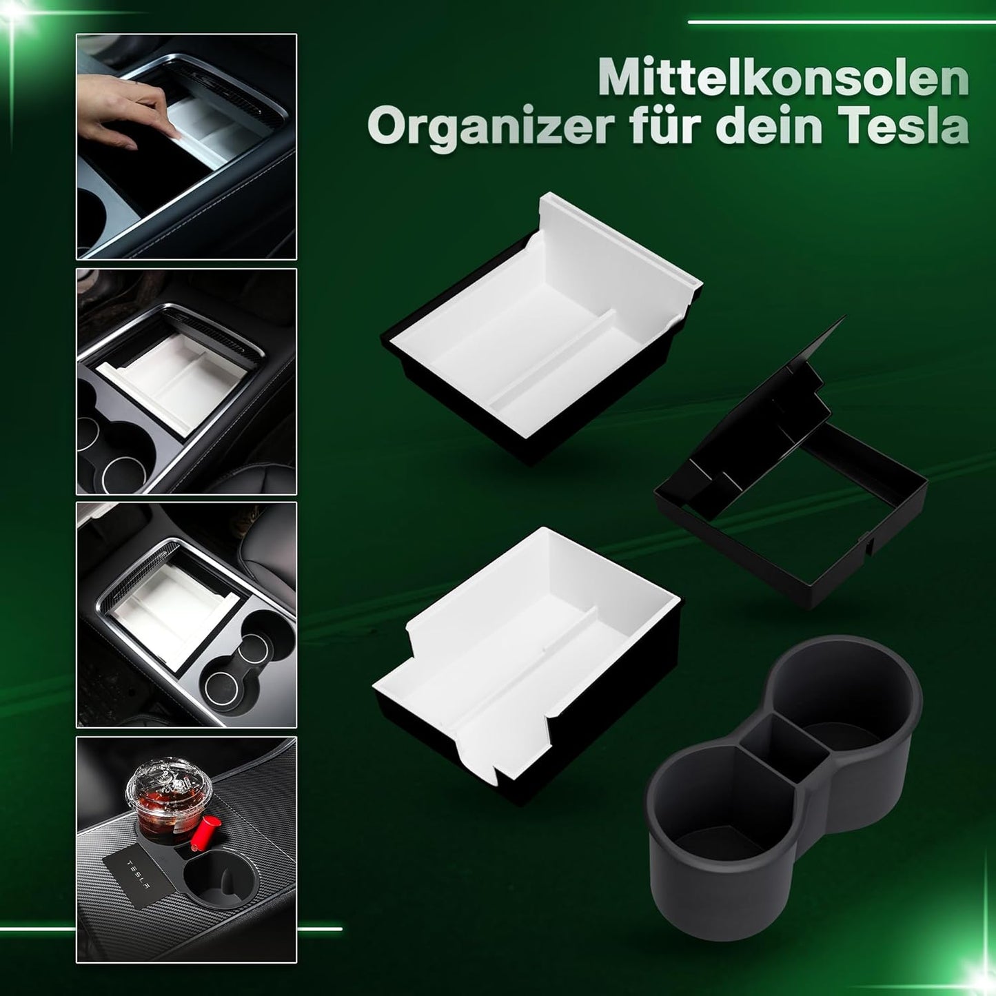 loonara® SpaceMax Elite Middle Console Organiser - Convient à Tesla Model 3 & Model Y (Highland inclus) - Accessoire Premium pour plus d'espace et d'ordre