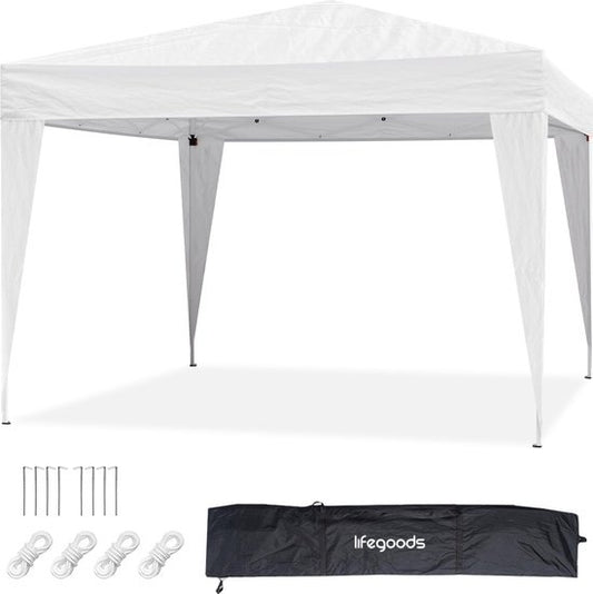 Tonnelle de jardin - LifeGoods - 3x3 m - Pliable - Imperméable - Avec sac de transport - Blanc
