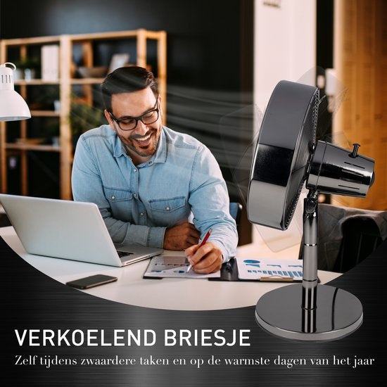 Ventilateur de table Lifetime Air - 230V - Ventilateur de bureau 30CM - 3 vitesses - Fonction oscillante - Inclinaison - Noir