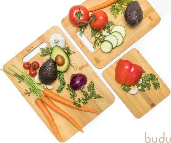 Budu Set de planches à découper 3 pièces - Planches à découper en bambou - Planches à découper en bois - Planches de cuisine