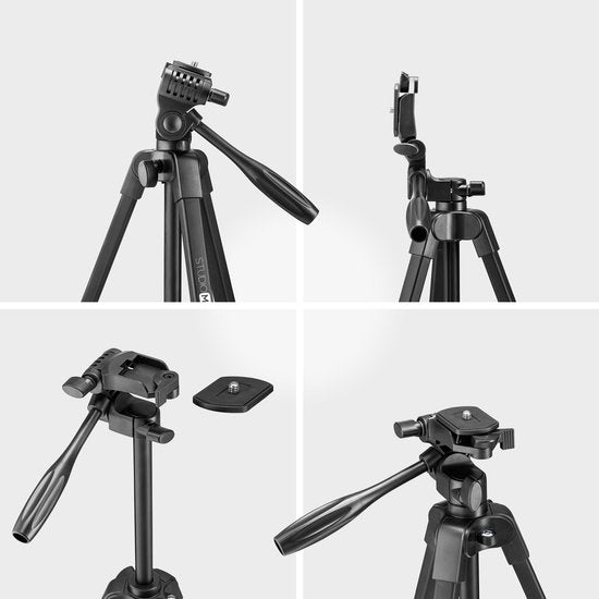 Studio ME Phone Tripod - 136 cm - Trépied Smartphone - Noir - Trépied pour appareil photo - Support pour téléphone - Télécommande Bluetooth incluse - Trépied Téléphone