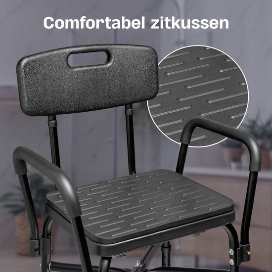 Sanicraft® Chaise de douche - Tabouret de douche avec accoudoir et support de pommeau de douche - chaise et tabouret en 1 - hauteur réglable - pieds antidérapants - noir