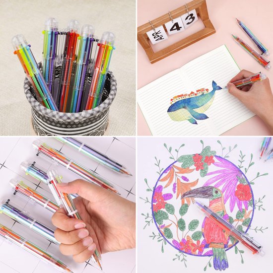 Partizzle 24x Stylos à bille multicolores - Stylos à bille pour l'école - Couleurs créatives - Stylos à bille Grabbelton - Cadeaux pour enfants - 6 couleurs