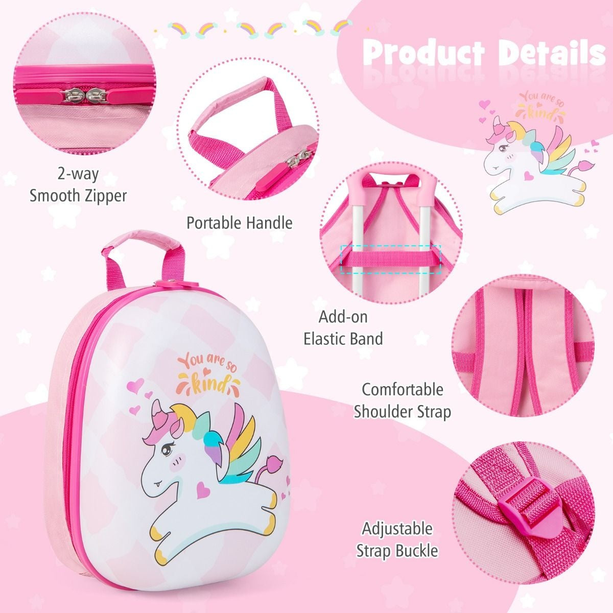 Coast valise + sac à dos pour enfants - licornes - 2 pièces - bagage à main - rose