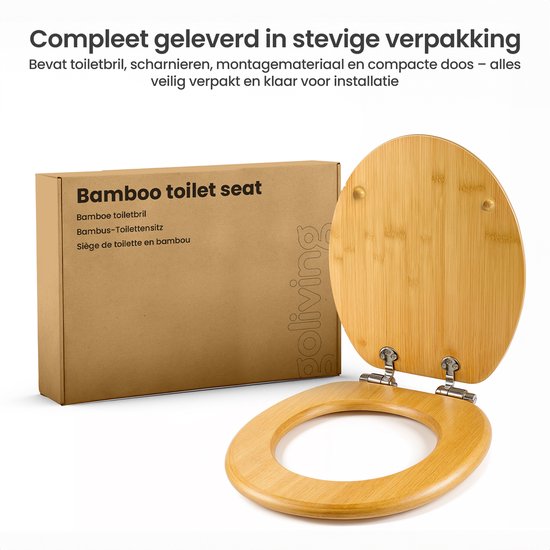Abattant de toilette Goliving - Abattant de toilette avec couvercle - Softclose - Universel - Kit de montage inclus - Bois - Bambou