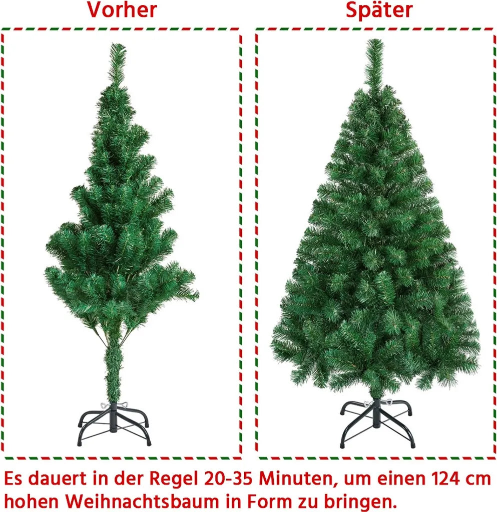 Sapin de Noël artificiel Yaheetech, 124 cm, avec socle pliable, vert