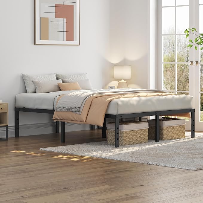 Cadre de lit en métal Yaheetech 160 x 200 cm – Noir – 201 x 162 x 41,5 cm – Sans tête de lit ni pied de lit